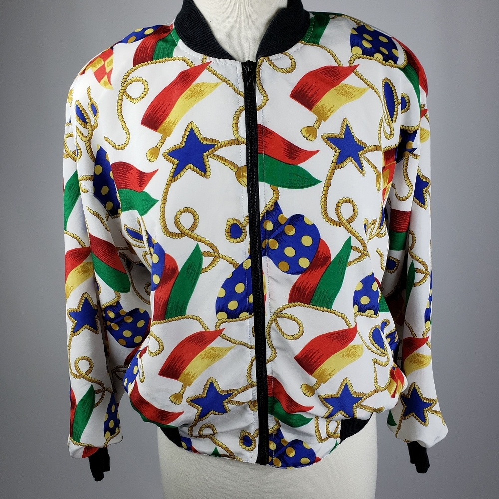 Vintage White Stars and Flag Bomber Jacket Medium